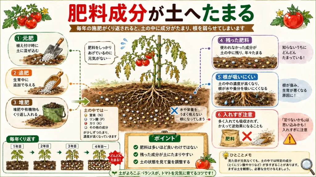 肥料成分が土へたまる
