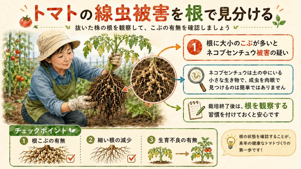 トマトの線虫被害を根で見分ける